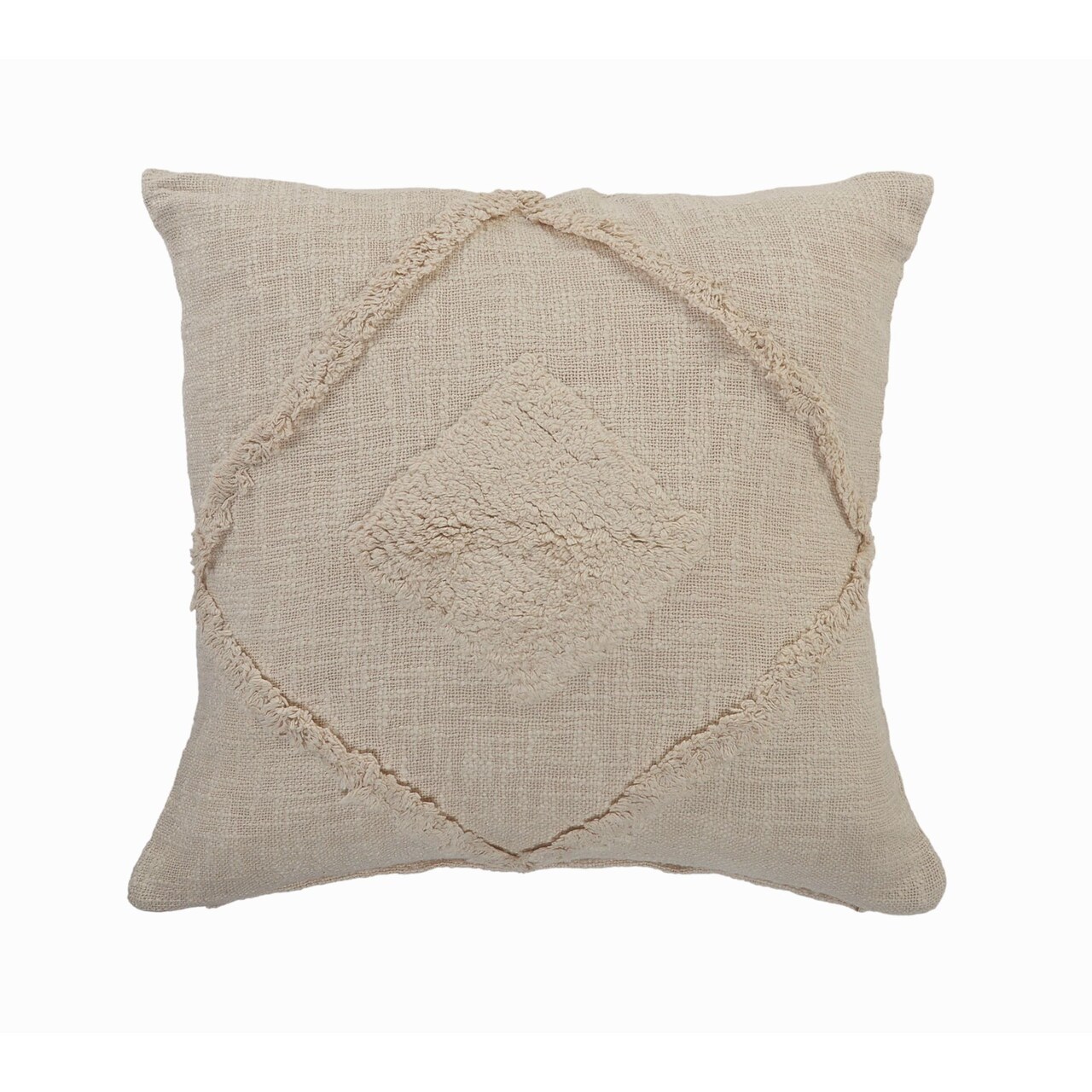 Laddha Home Designs 20" Beige Hand Woven Diamond Tufted Square Throw Pillow